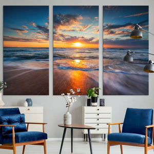 Beautiful Sunset over the Horizon Beach Canvas Wall Art