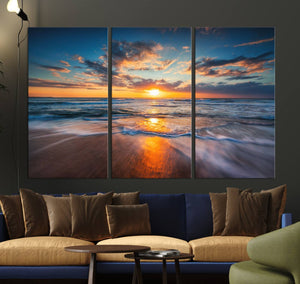 Beautiful Sunset over the Horizon Beach Canvas Wall Art