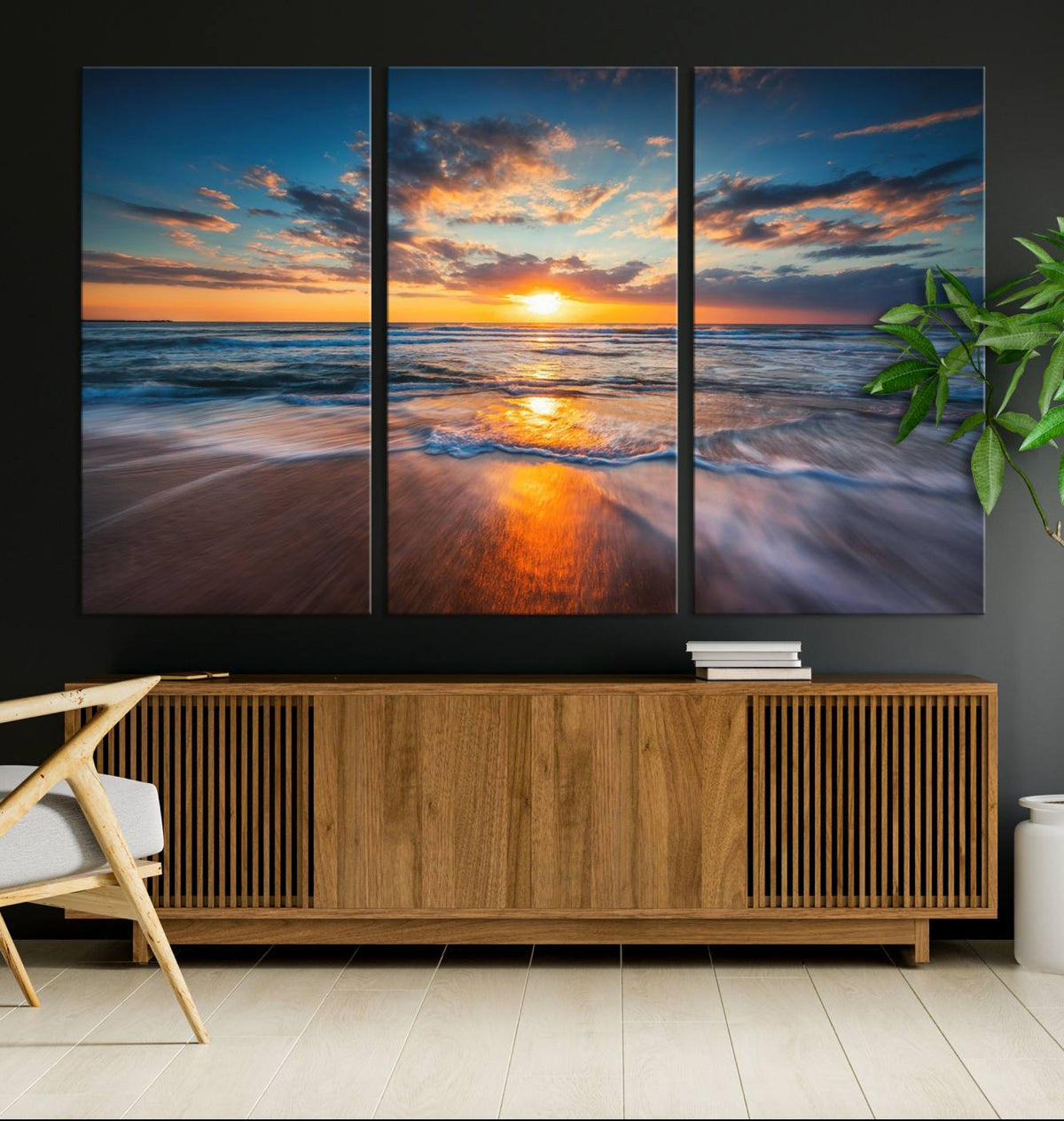 Beautiful Sunset over the Horizon Beach Canvas Wall Art