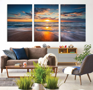 Beautiful Sunset over the Horizon Beach Canvas Wall Art