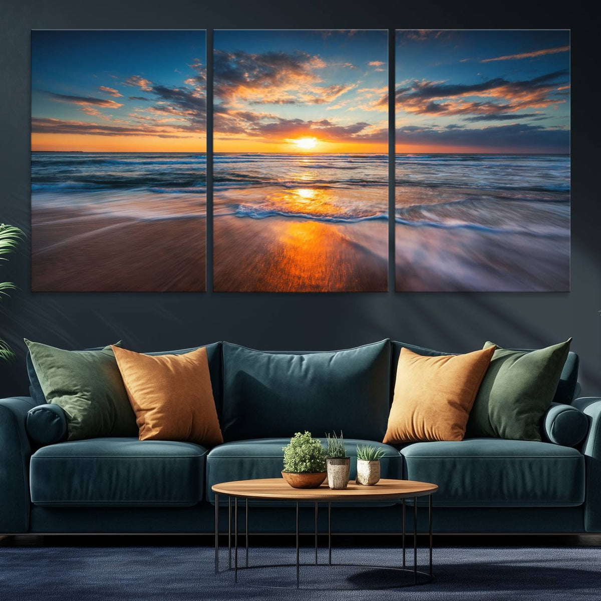 Beautiful Sunset over the Horizon Beach Canvas Wall Art