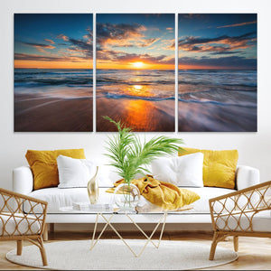 Beautiful Sunset over the Horizon Beach Canvas Wall Art
