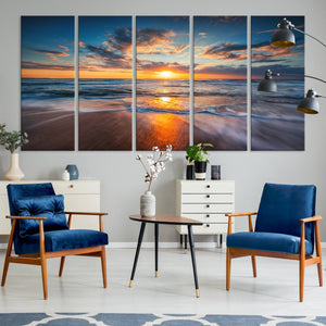 Beautiful Sunset over the Horizon Beach Canvas Wall Art