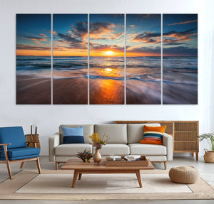 Beautiful Sunset over the Horizon Beach Canvas Wall Art