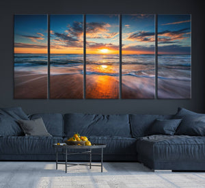 Beautiful Sunset over the Horizon Beach Canvas Wall Art