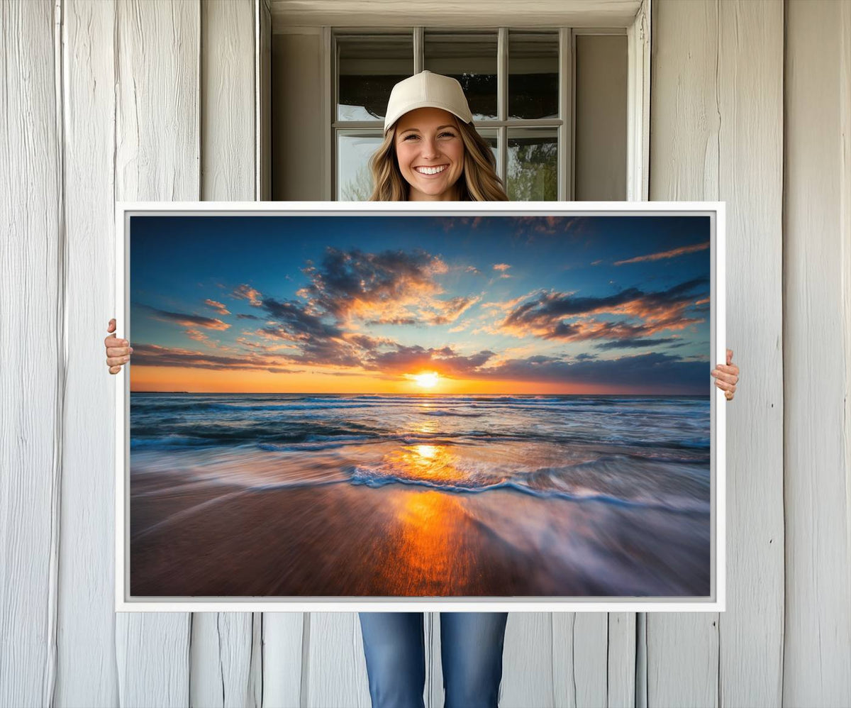 Beautiful Sunset over the Horizon Beach Canvas Wall Art