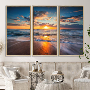 Beautiful Sunset over the Horizon Beach Canvas Wall Art