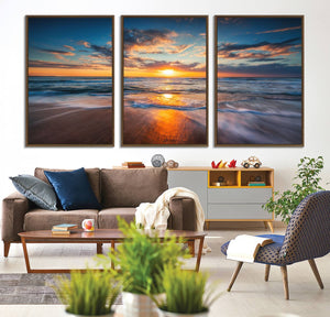 Beautiful Sunset over the Horizon Beach Canvas Wall Art