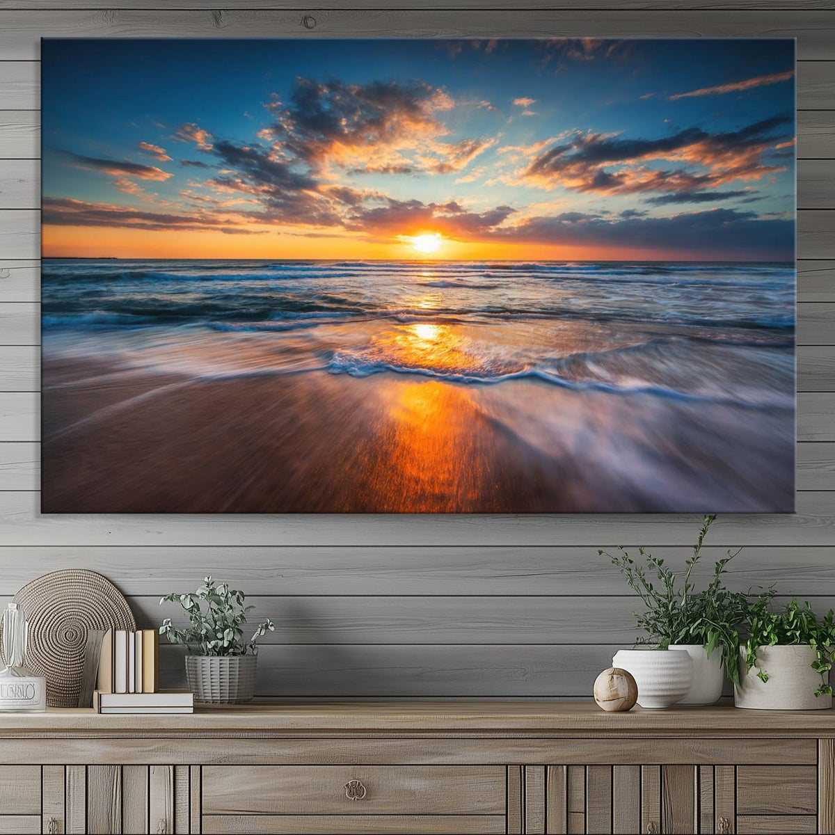 Beautiful Sunset over the Horizon Beach Canvas Wall Art