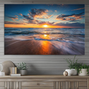 Beautiful Sunset over the Horizon Beach Canvas Wall Art