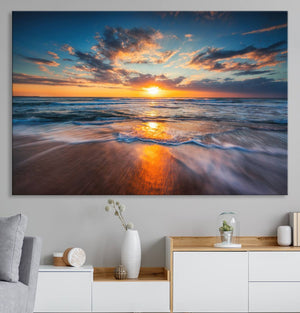 Beautiful Sunset over the Horizon Beach Canvas Wall Art