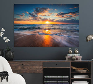 Beautiful Sunset over the Horizon Beach Canvas Wall Art