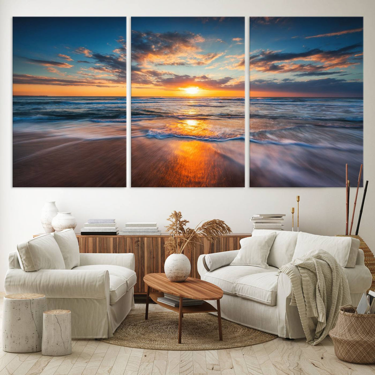 Beautiful Sunset over the Horizon Beach Canvas Wall Art