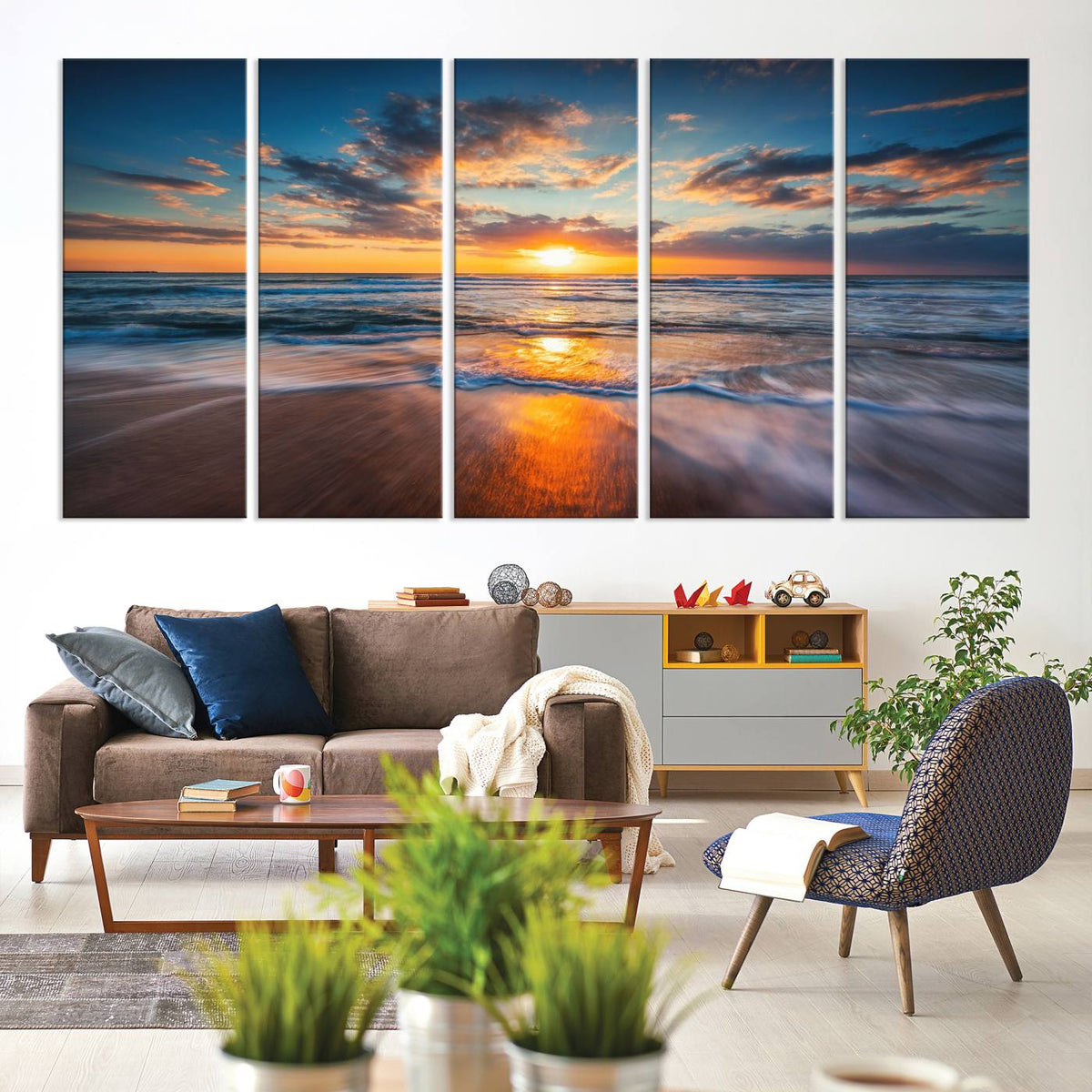 Beautiful Sunset over the Horizon Beach Canvas Wall Art