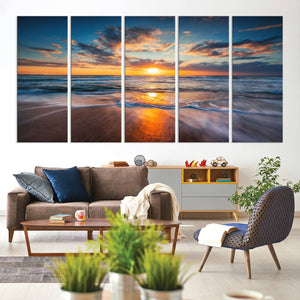 Beautiful Sunset over the Horizon Beach Canvas Wall Art