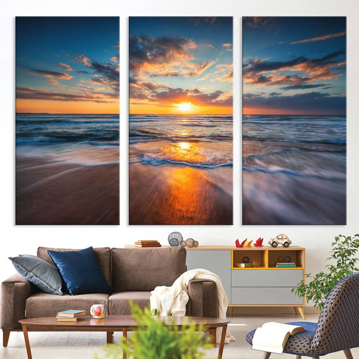 Beautiful Sunset over the Horizon Beach Canvas Wall Art