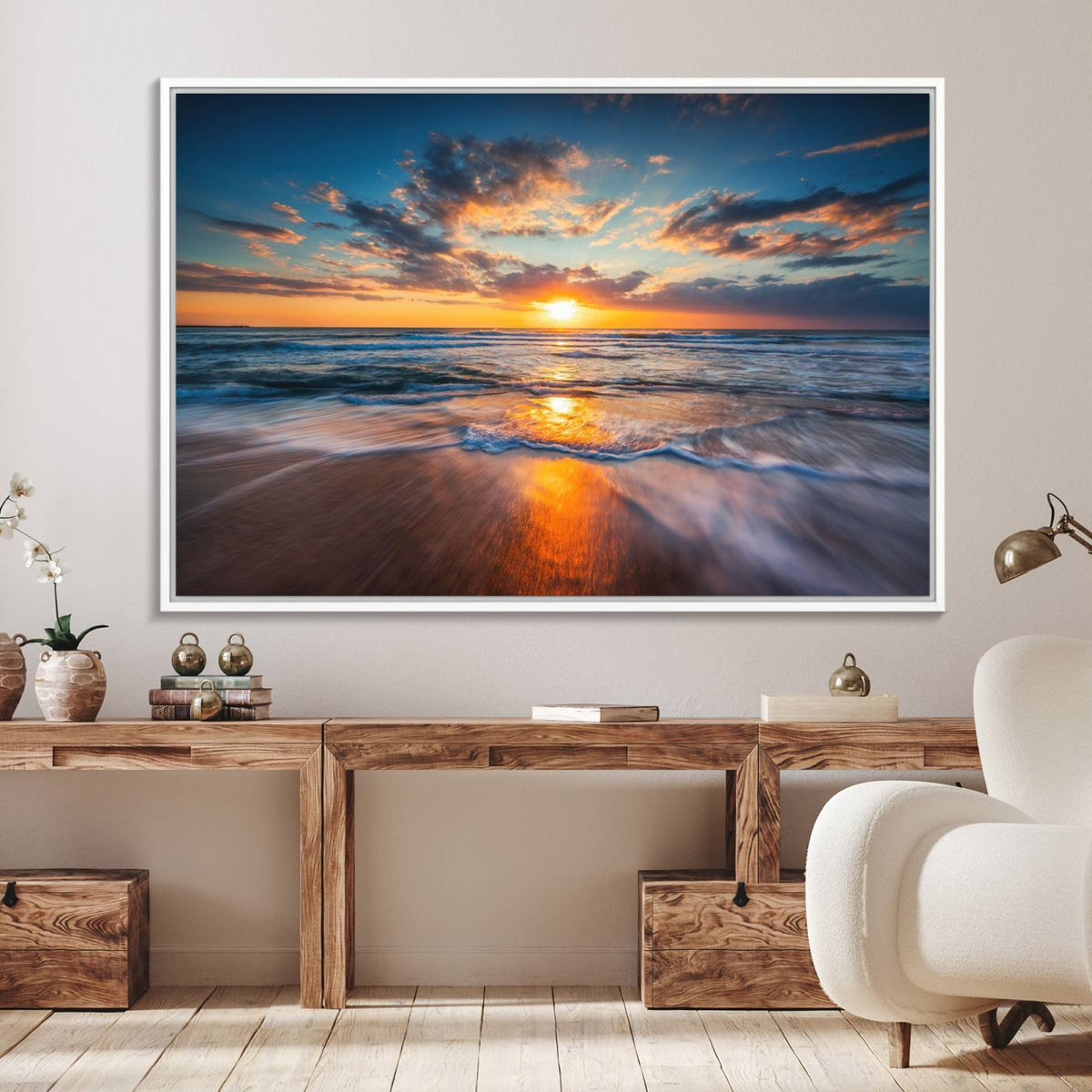 Beautiful Sunset over the Horizon Beach Canvas Wall Art