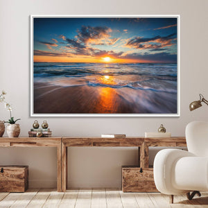 Beautiful Sunset over the Horizon Beach Canvas Wall Art
