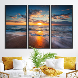 Beautiful Sunset over the Horizon Beach Canvas Wall Art
