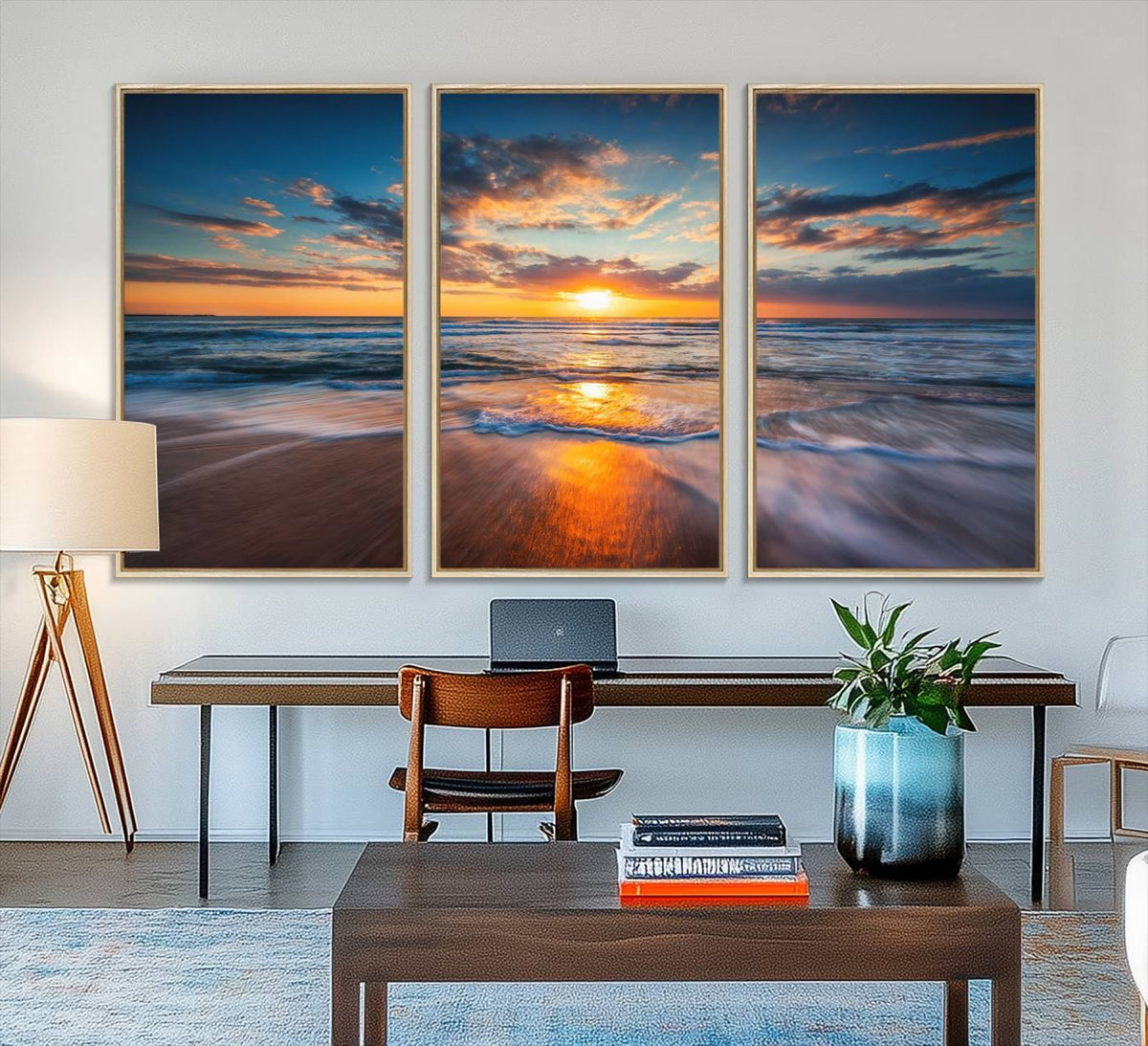 Beautiful Sunset over the Horizon Beach Canvas Wall Art