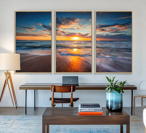 Beautiful Sunset over the Horizon Beach Canvas Wall Art