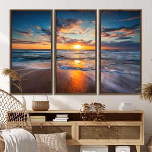 Beautiful Sunset over the Horizon Beach Canvas Wall Art