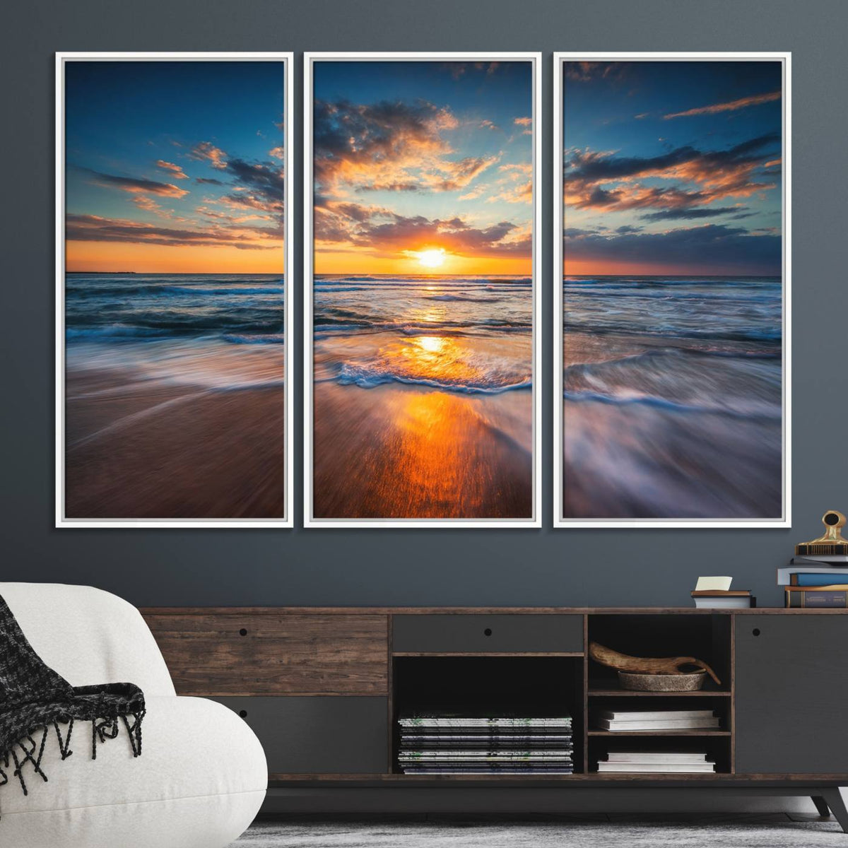 Beautiful Sunset over the Horizon Beach Canvas Wall Art
