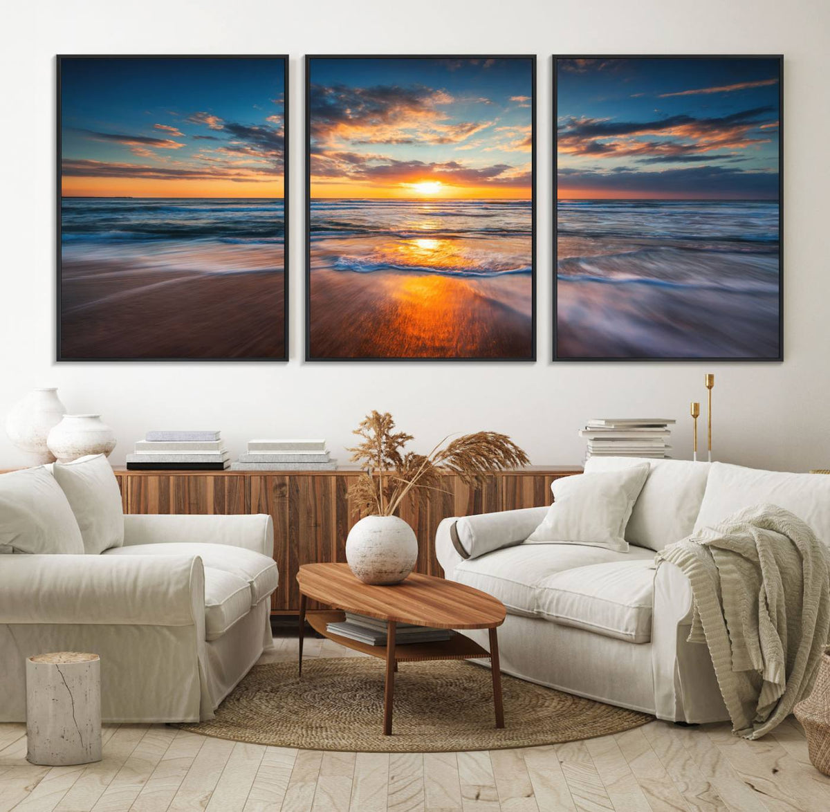 Beautiful Sunset over the Horizon Beach Canvas Wall Art