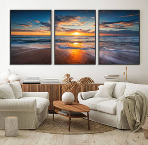 Beautiful Sunset over the Horizon Beach Canvas Wall Art