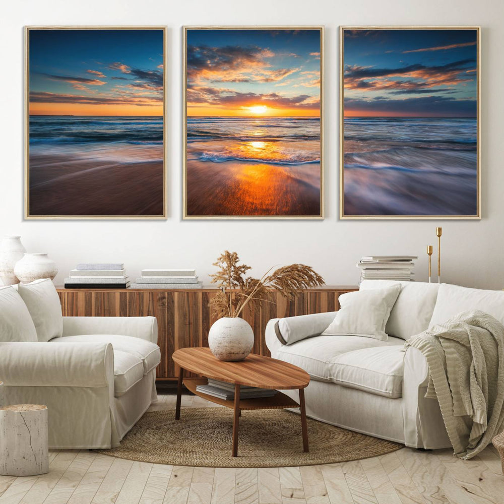 Beautiful Sunset over the Horizon Beach Canvas Wall Art