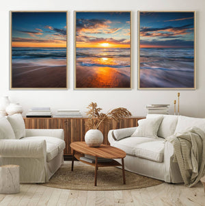 Beautiful Sunset over the Horizon Beach Canvas Wall Art