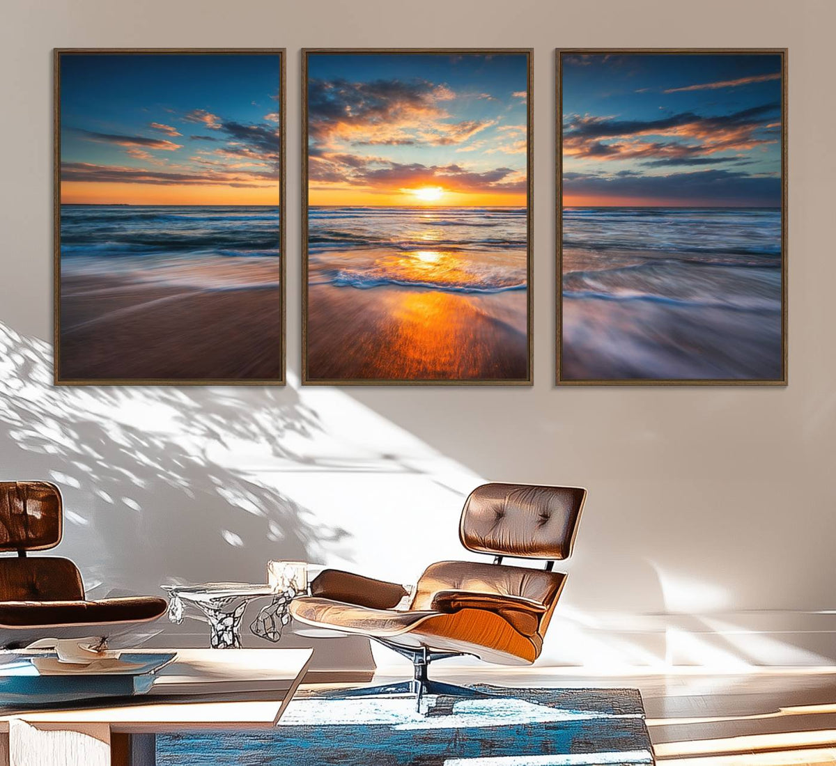Beautiful Sunset over the Horizon Beach Canvas Wall Art