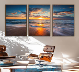 Beautiful Sunset over the Horizon Beach Canvas Wall Art