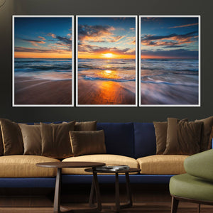 Beautiful Sunset over the Horizon Beach Canvas Wall Art