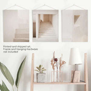 Beige Architectural Wall Art Prints. Light Tones Stairways