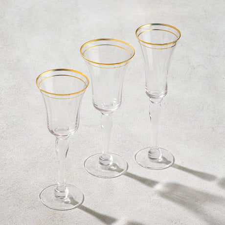 Bella, Champagne Flute Glass with Gold Rim, 6.5 oz-Set of 6