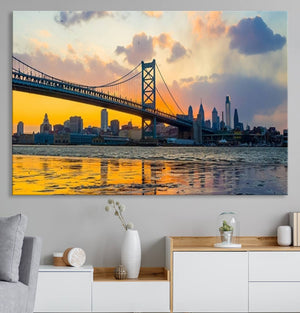 Ben Franklin Bridge Wall Art Print – Philadelphia Skyline