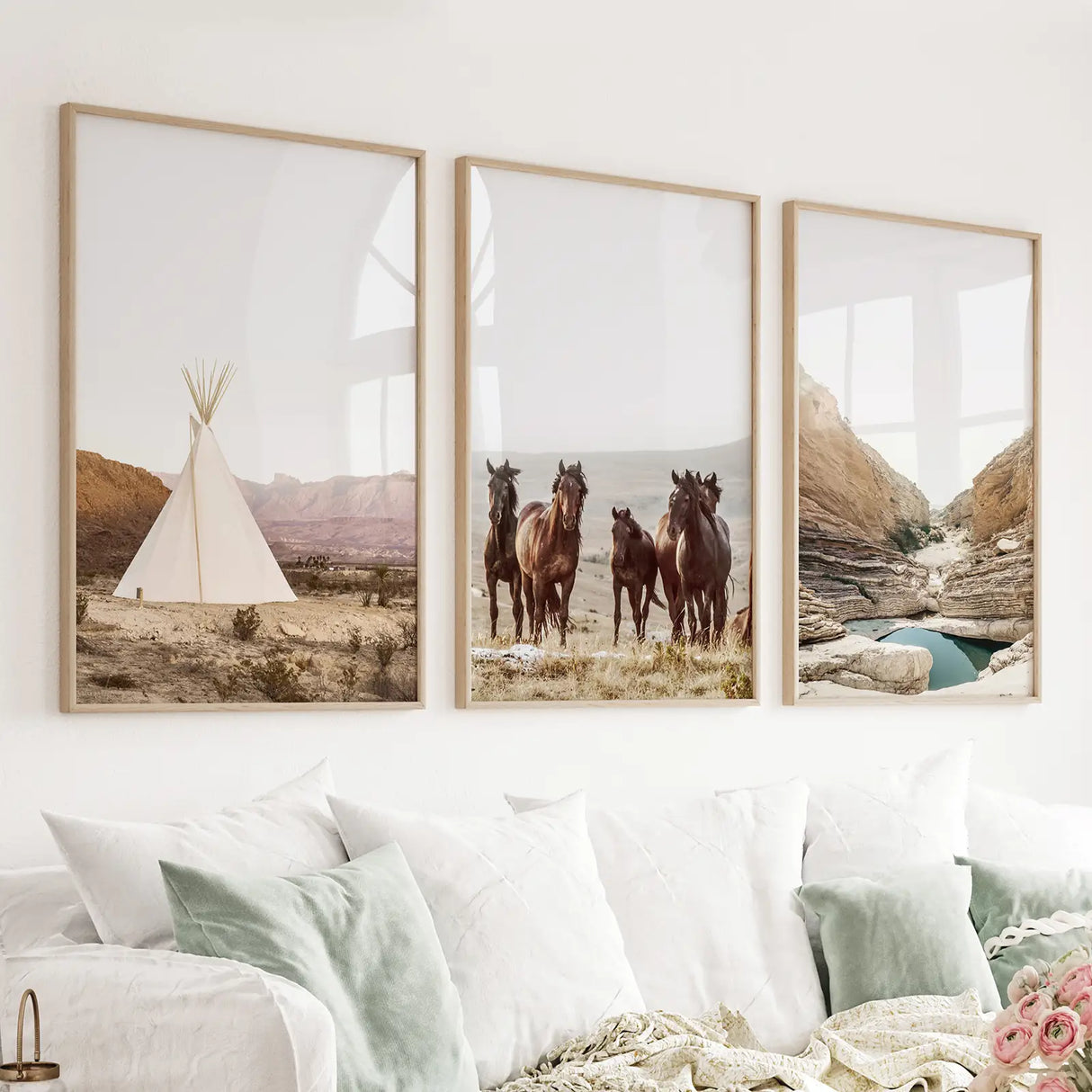 Native American Desert Landscape. Wall Art Set of 3 Prints