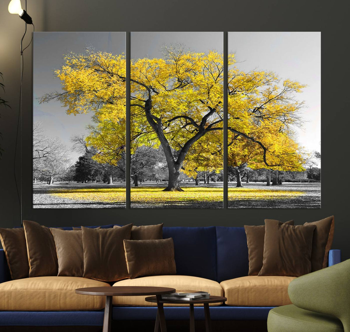 Big Yellow Tree Canvas Wall Art Print Black White Yellow Art