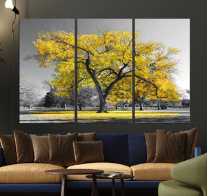 Big Yellow Tree Canvas Wall Art Print Black White Yellow Art