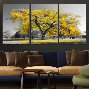 Big Yellow Tree Canvas Wall Art Print Black White Yellow Art
