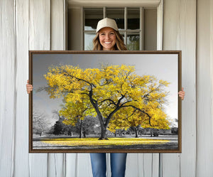 Big Yellow Tree Canvas Wall Art Print Black White Yellow Art