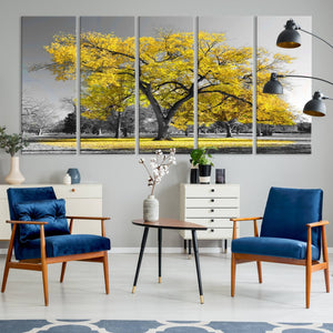 Big Yellow Tree Canvas Wall Art Print Black White Yellow Art