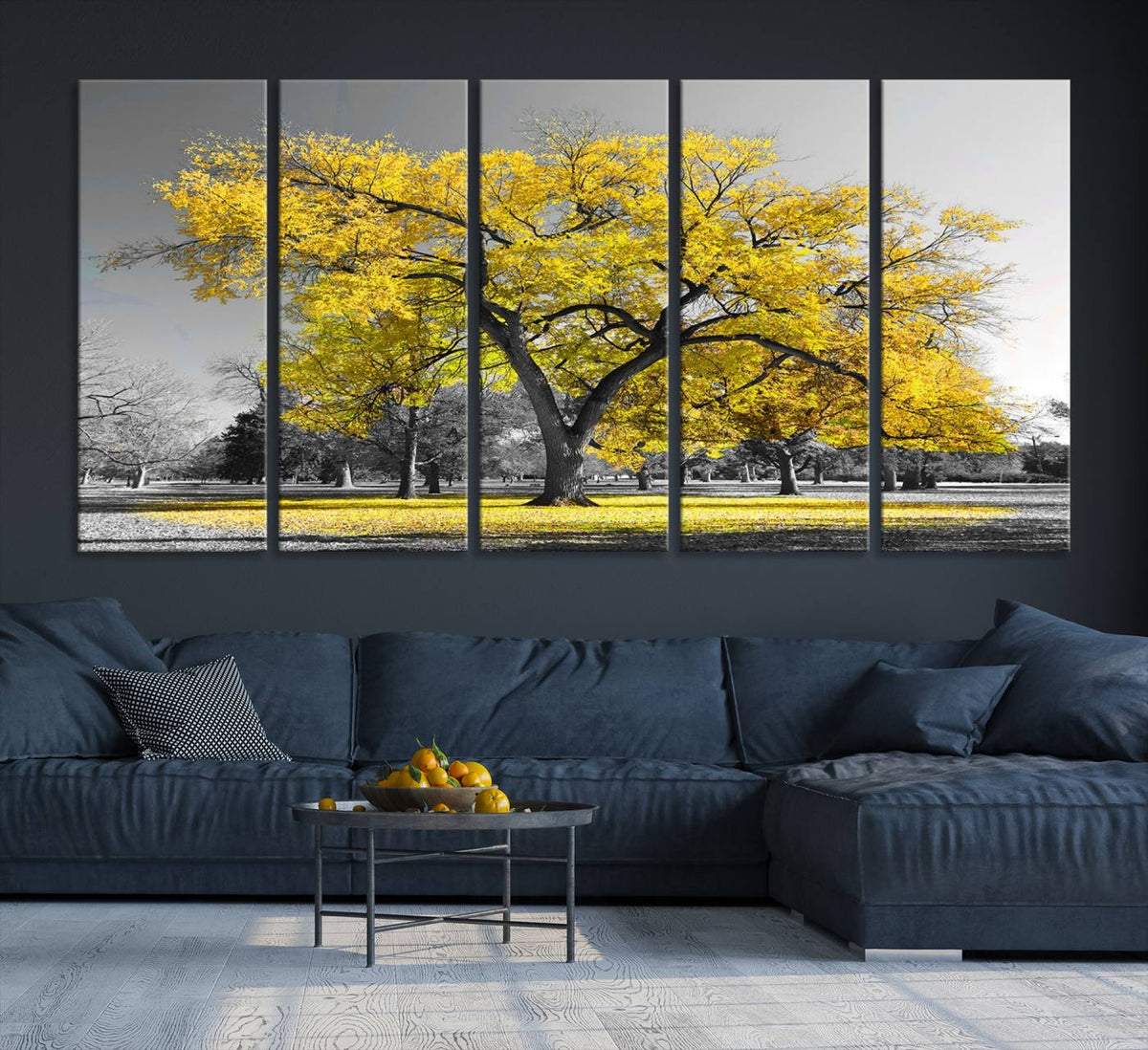Big Yellow Tree Canvas Wall Art Print Black White Yellow Art