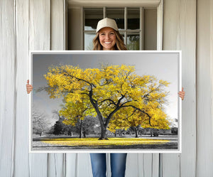 Big Yellow Tree Canvas Wall Art Print Black White Yellow Art