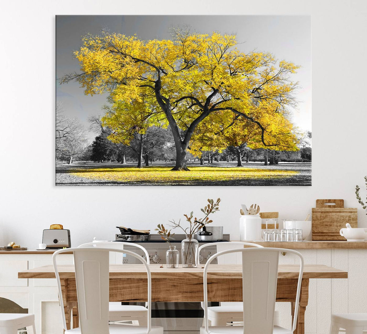 Big Yellow Tree Canvas Wall Art Print Black White Yellow Art