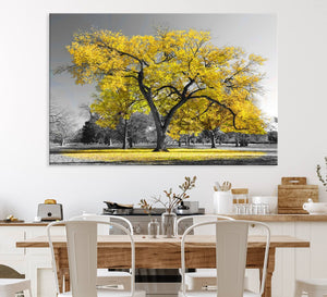 Big Yellow Tree Canvas Wall Art Print Black White Yellow Art