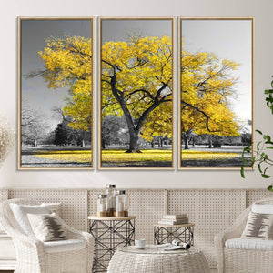 Big Yellow Tree Canvas Wall Art Print Black White Yellow Art