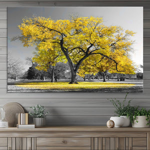 Big Yellow Tree Canvas Wall Art Print Black White Yellow Art