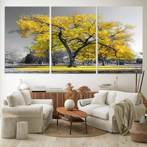 Big Yellow Tree Canvas Wall Art Print Black White Yellow Art